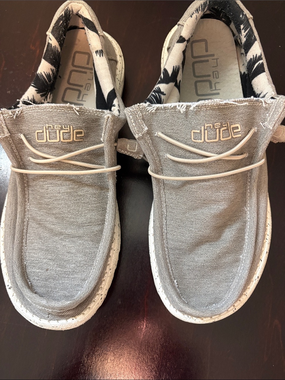 Hey Dude Men's Wally Slip-On Loafers in Light Gray with Cream Accents - Size 8